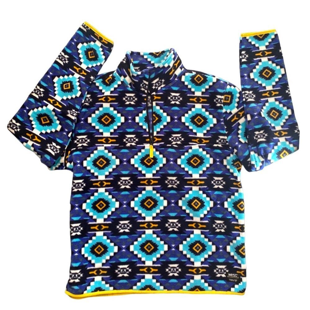 Wesc Miltch Aztec Unisex 1/4 zip polar fleece pullover  Nightshadow‎ Blue XXL